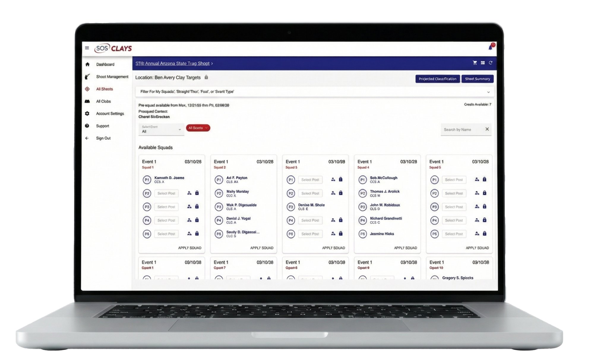 SOS Clays Dashboard - My Shoots