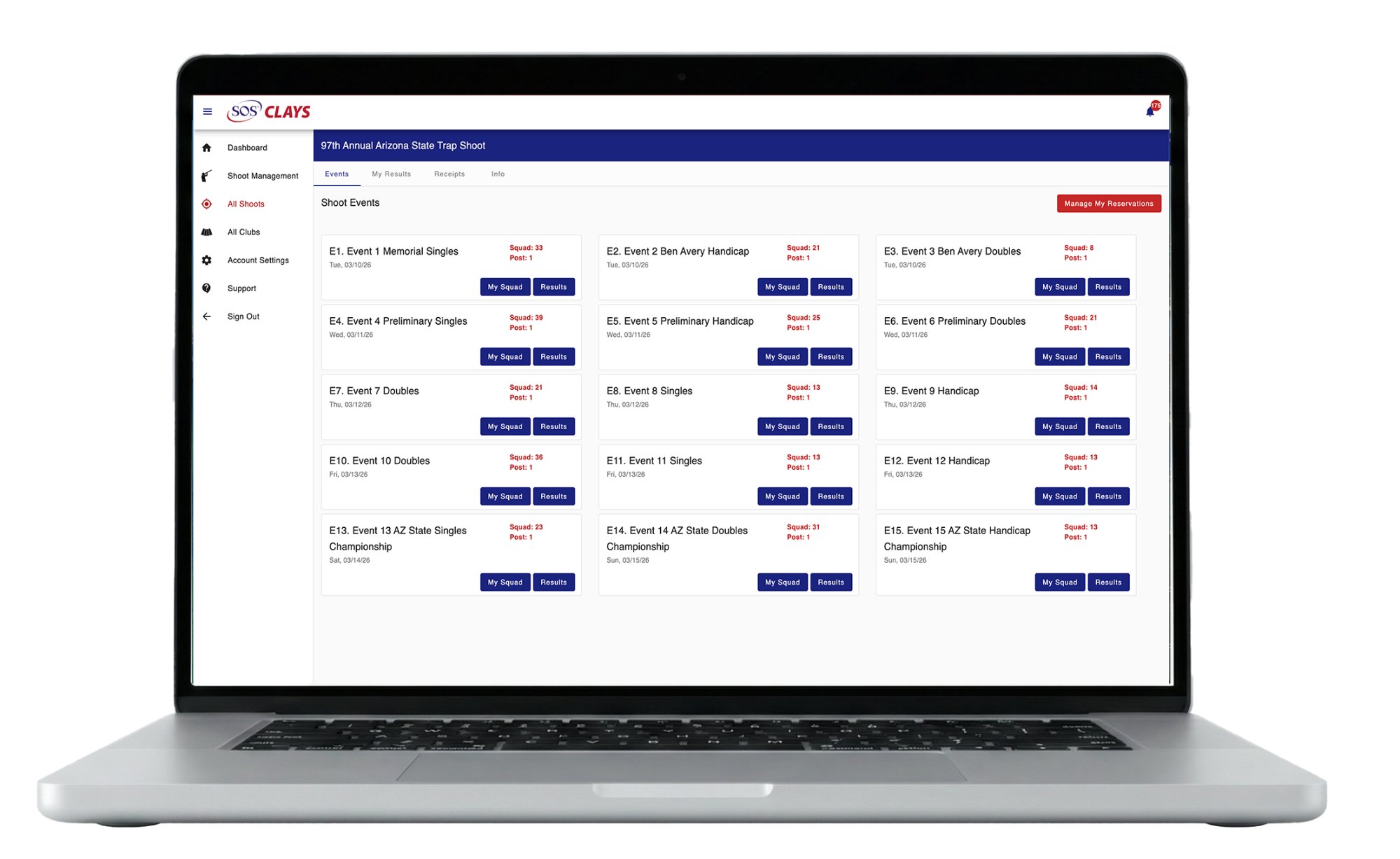 SOS Clays Dashboard - Shoot Events